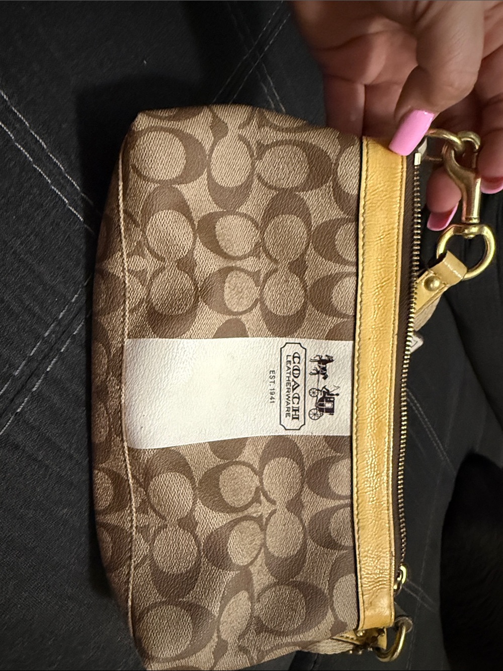 Coach Brown Signature Canvas Shoulder Bag with Yellow Trim - Picture 6 of 9